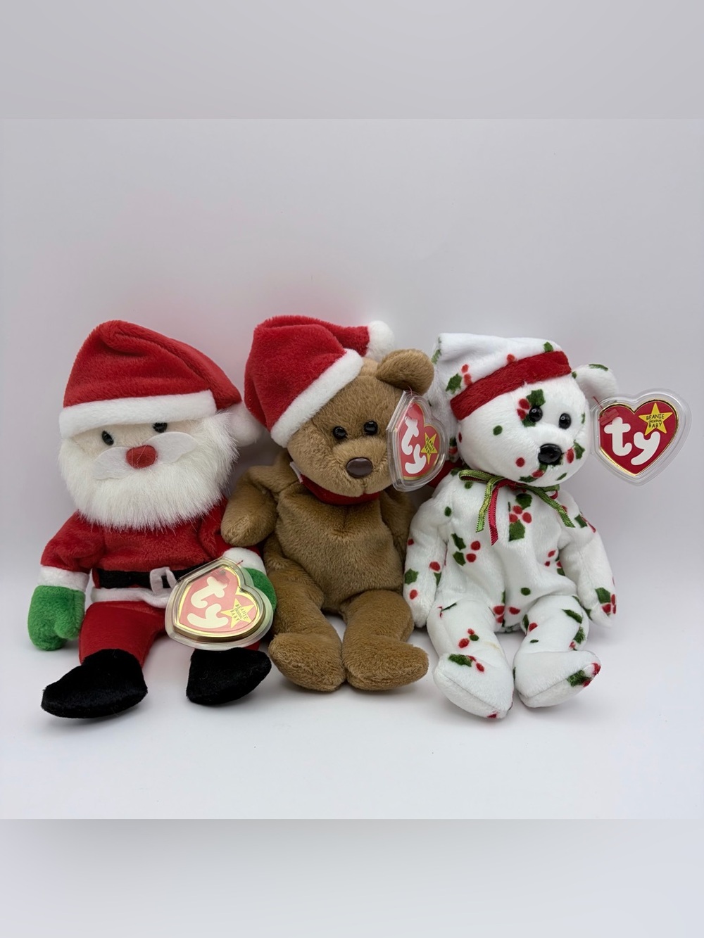 Ty Christmas Beanie Babies, Santa, Teddy Bear,
Holiday Teddy, Tags/Protectors